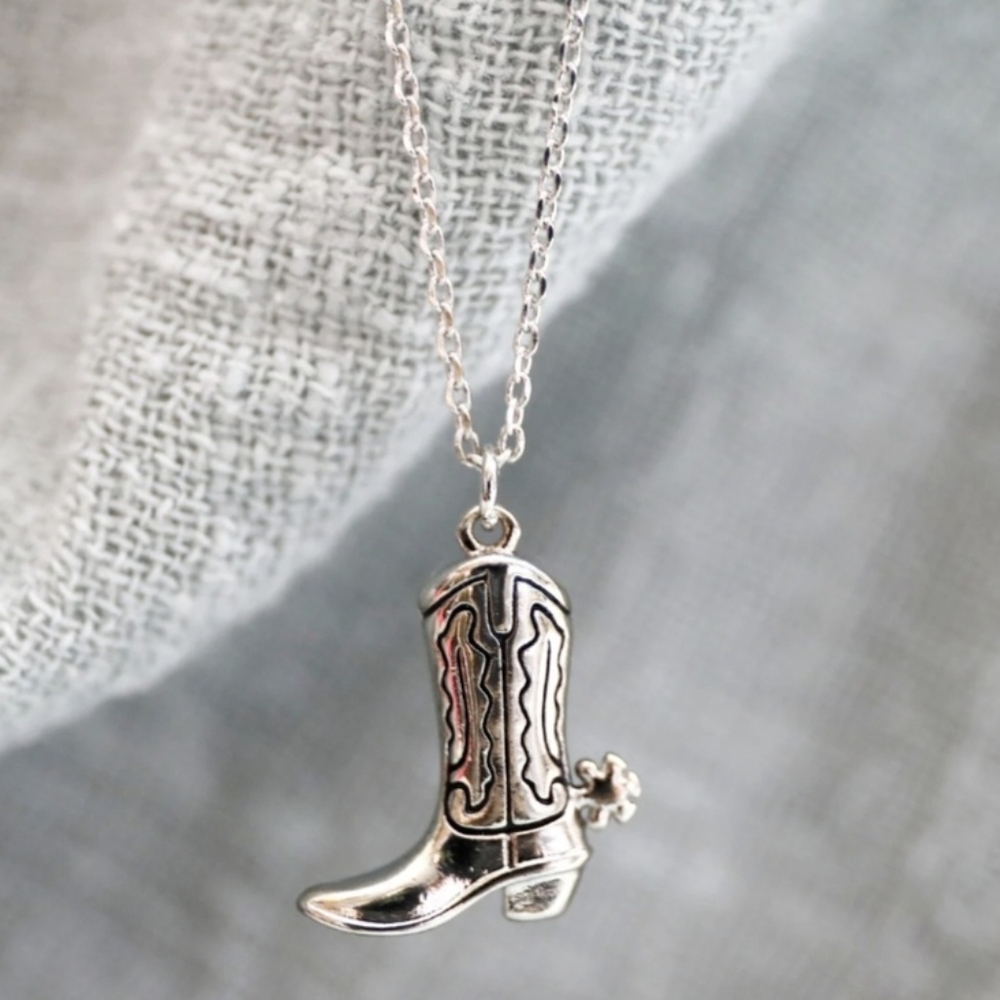 NEW Silver Dainty Wild Western Style Handmade Necklace w/ Cowboy Boot Charm